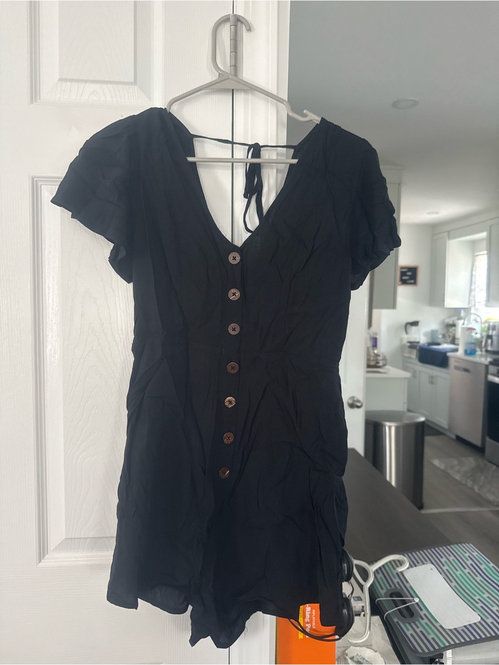 Forever 21 Black Button-Front V-Neck Romper